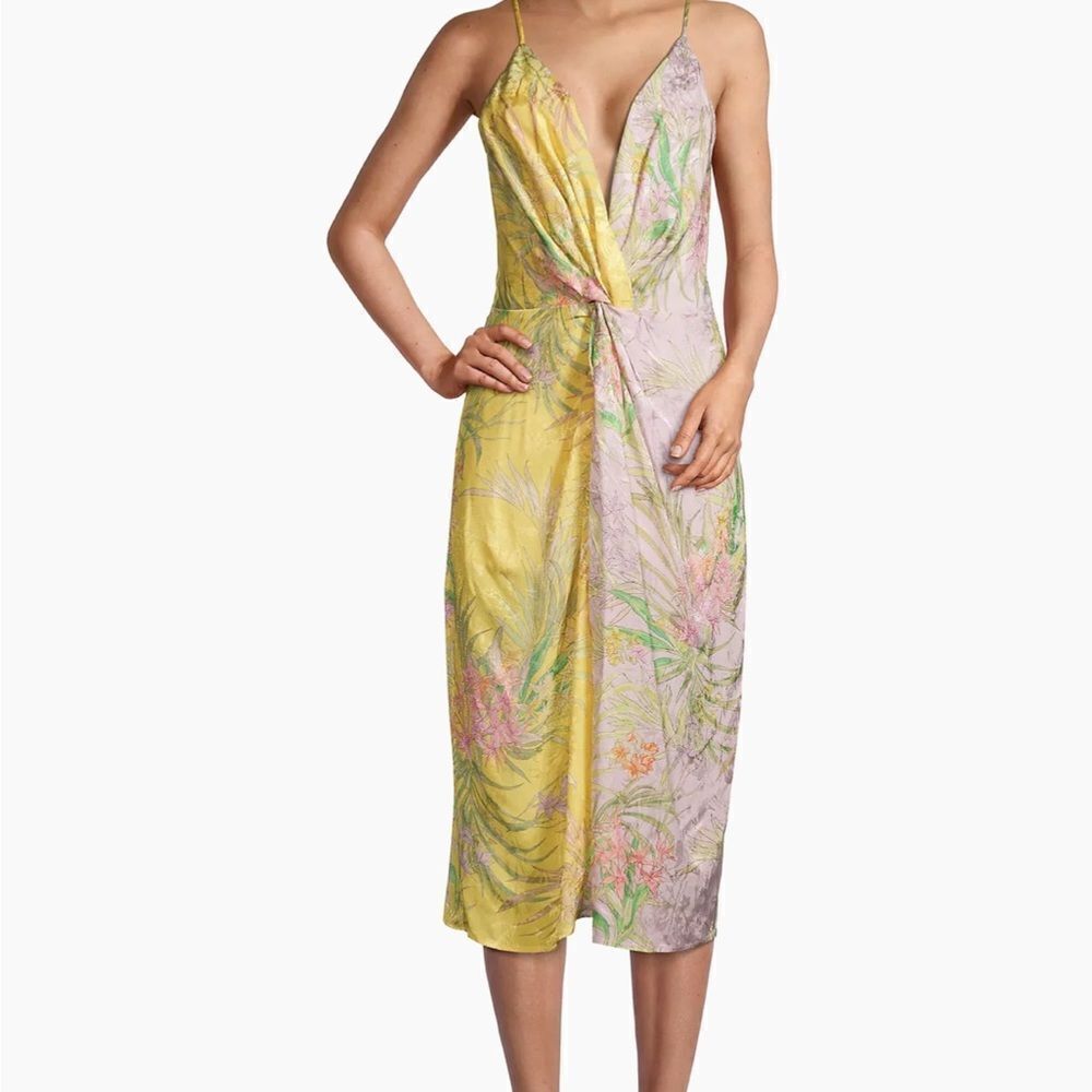 Delfi Collective Frankie Knotted Plunge Neck Floral Midi Dress| Size S